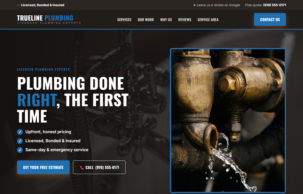Sample website design — plumbing
