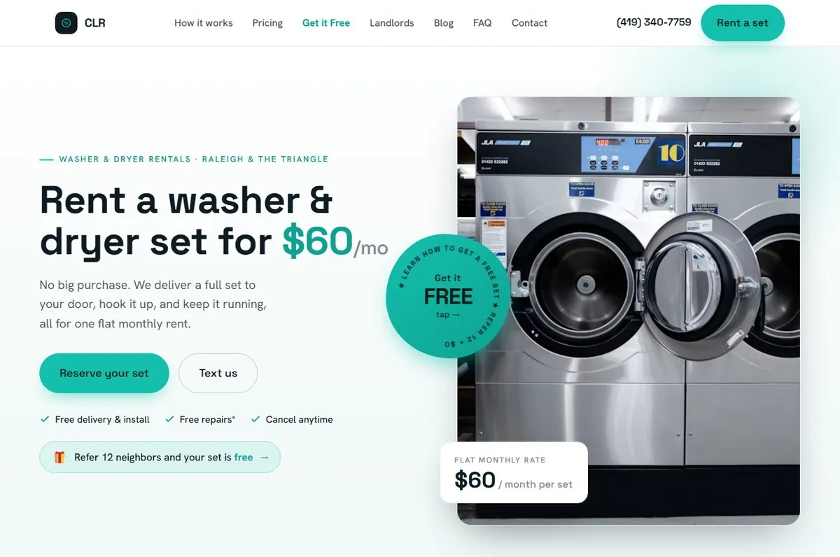 Carolina Laundry Rentals website